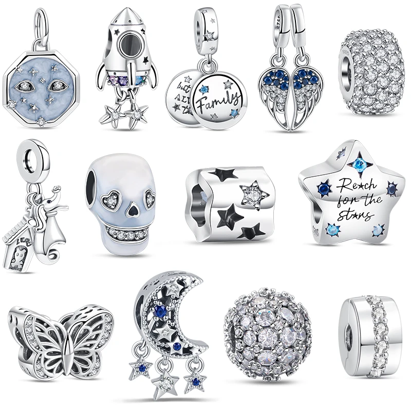 Nuovo 2024 Sparkling Splitable Angel Wings Space Love Rocket Star Charm Beads 925 Sterling Silver Fit Bracciale Pandora Originale