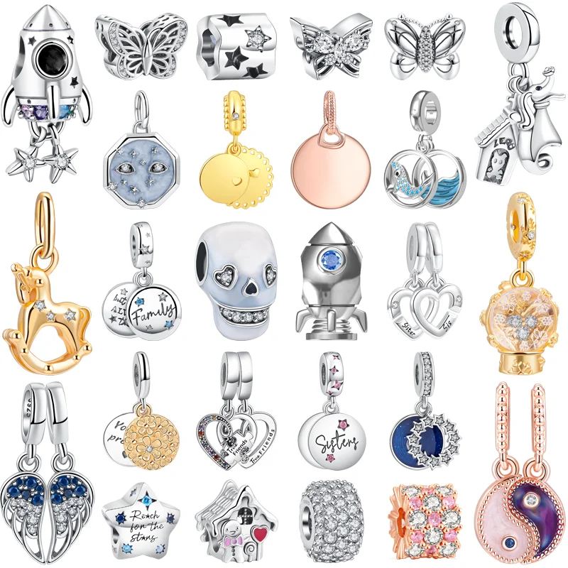New S925 Sterling Silver Snowflake Butterfly Space Love Rocket Charms Beads Fit Original Pandora Bracciali Gioielli Da Donna Regali