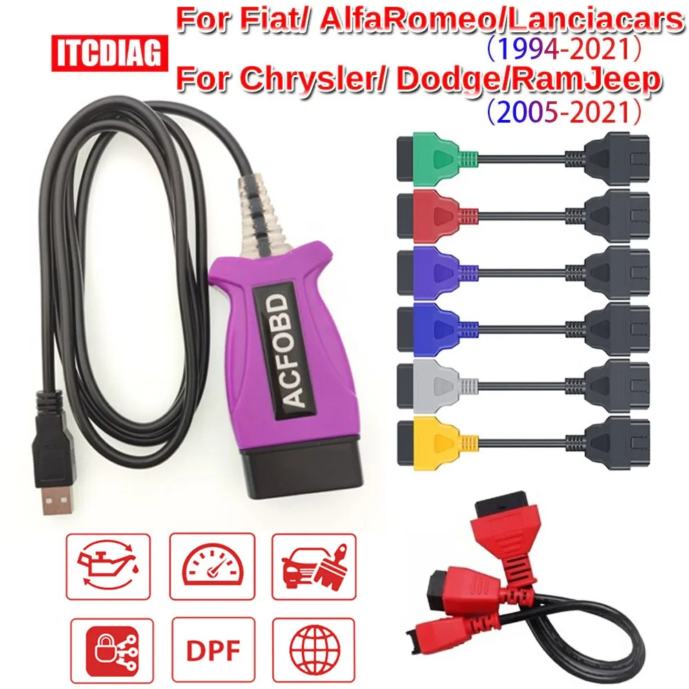 Itcardiag Acfobd Obd2 Strumento Diagnostico Obd 2 Scanner Per Fiat/Alfa/Romeo/Lancia/Chrysler/Dodge/Ram/Jeep Supporto Programmazione Chiave