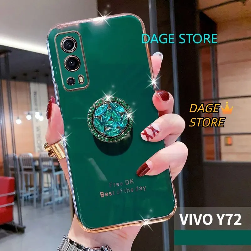 Per Vivo Y72 5G Custodia Elettrolitica Bling Crystal Holder Cover Cover Posteriore Morbida In Tpu