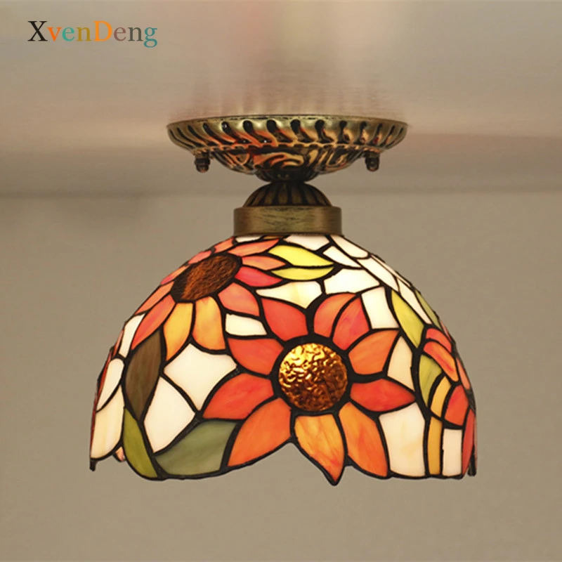 Corridoio Tiffany Mediterraneo Lampada Da Soffitto In Vetro Colorato Soggiorno Decor Bar Soffitta Balcone Corridoio Apparecchi Di Illuminazione A Soff