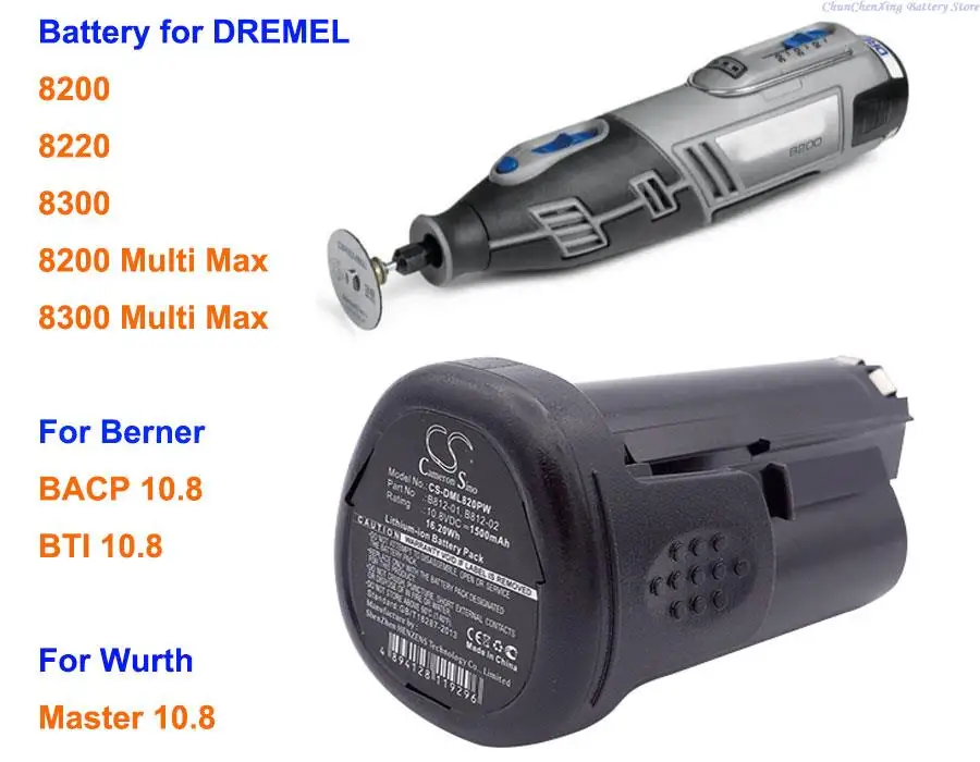 Batteria 1500Mah Per Dremel 8200 Multi Max, 8220 8300, Per Berner Bacp 10.8, Bti 10.8, Per Wurth Master 10.8