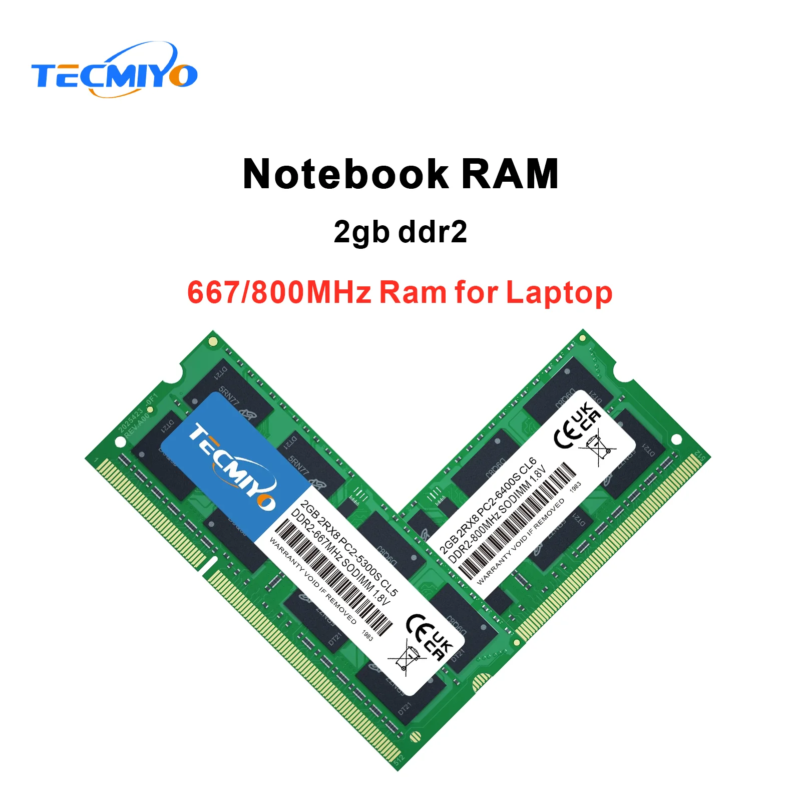 Tecmiyo 2Gb Ddr2 667/800Mhz Sodimm Memoria Per Laptop Ram Ddr2 1.8V Pc2-5300S/6400S Non Ecc-Verde