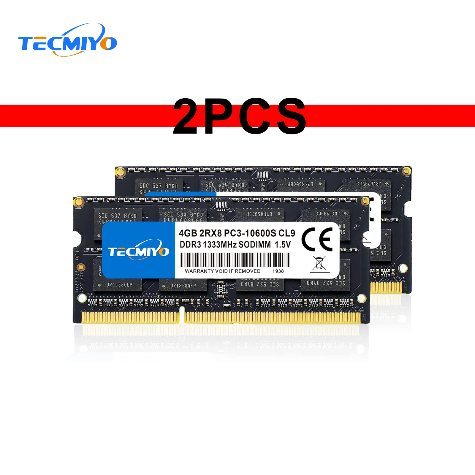 Tecmiyo 2 X4Gb 1333 Mhz Sodimm Memoria Per Laptop Ram Ddr3 1.5V Pc3-10600S Non Ecc-Nero
