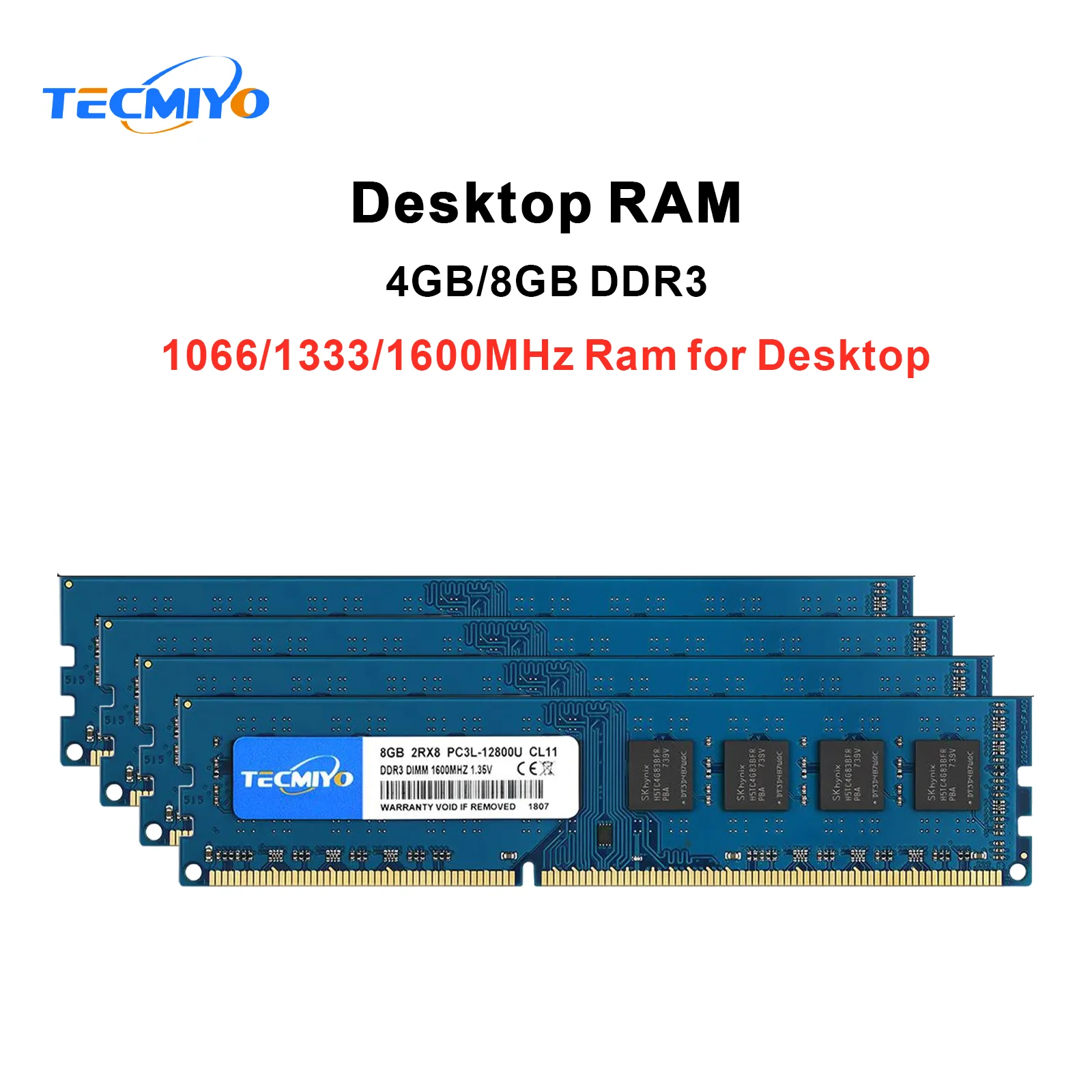 Tecmiyo Ddr3 Ddr3L 4Gb 8Gb 1600Mhz Dimm Memoria Desktop Ram 1.35V/1.5V Pc3/Pc3L-12800U Pc3-10600U Pc3-8500U Non Ecc -1Pc Blu