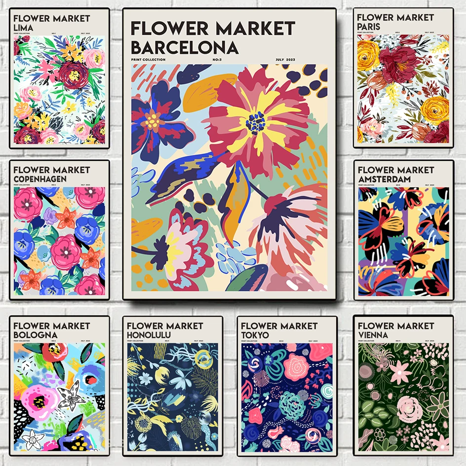 Abstract Colorful Flower Market Poster London Paris Tokyo Prints Dipinti Decorativi Canvas Wall Art Pictures Nordic Home Decor