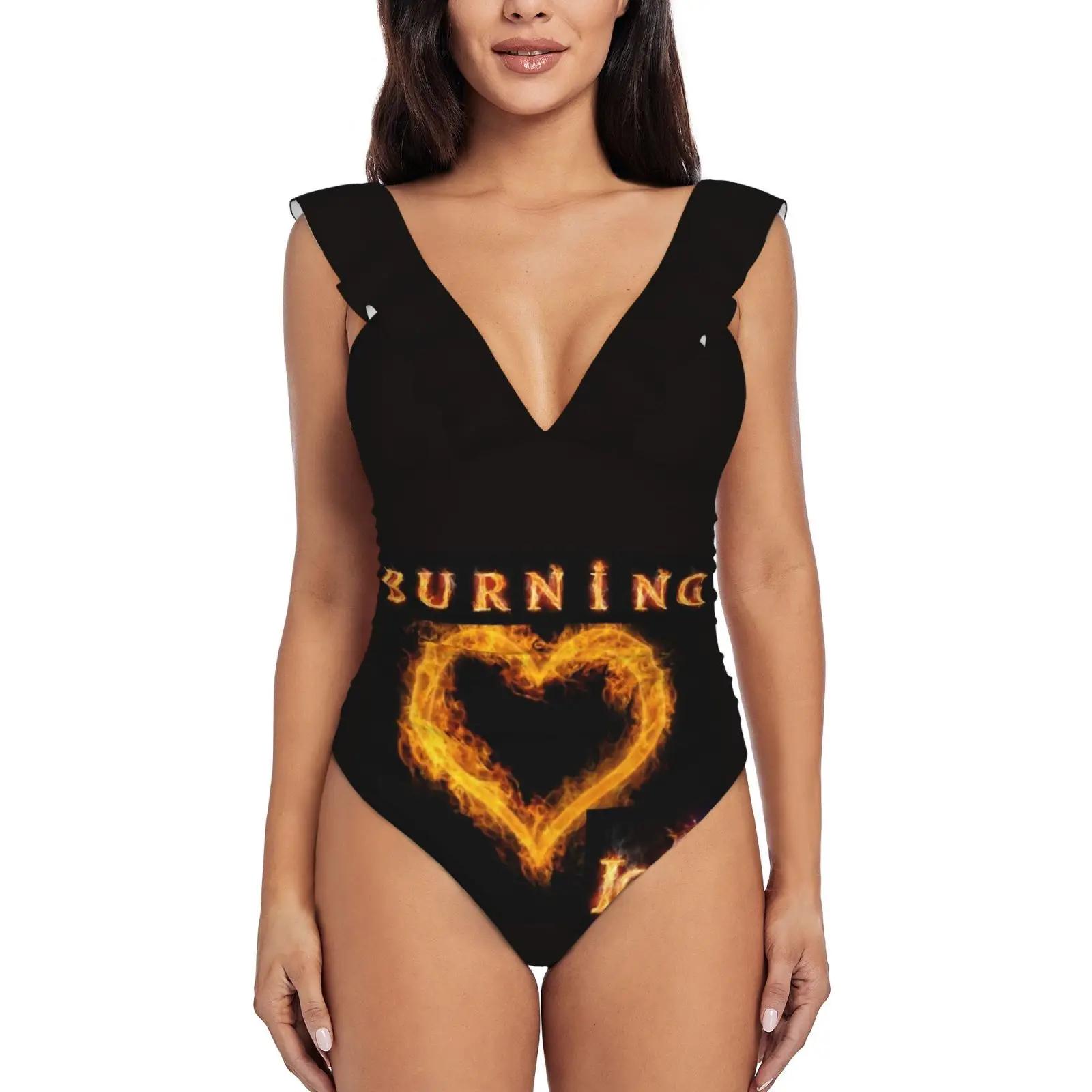 Burning Love Costume Intero Da Donna Costumi Da Bagno Con Volant New Girl Beach Swimwear Burn Burning Love Heart Elvis Elvis Song