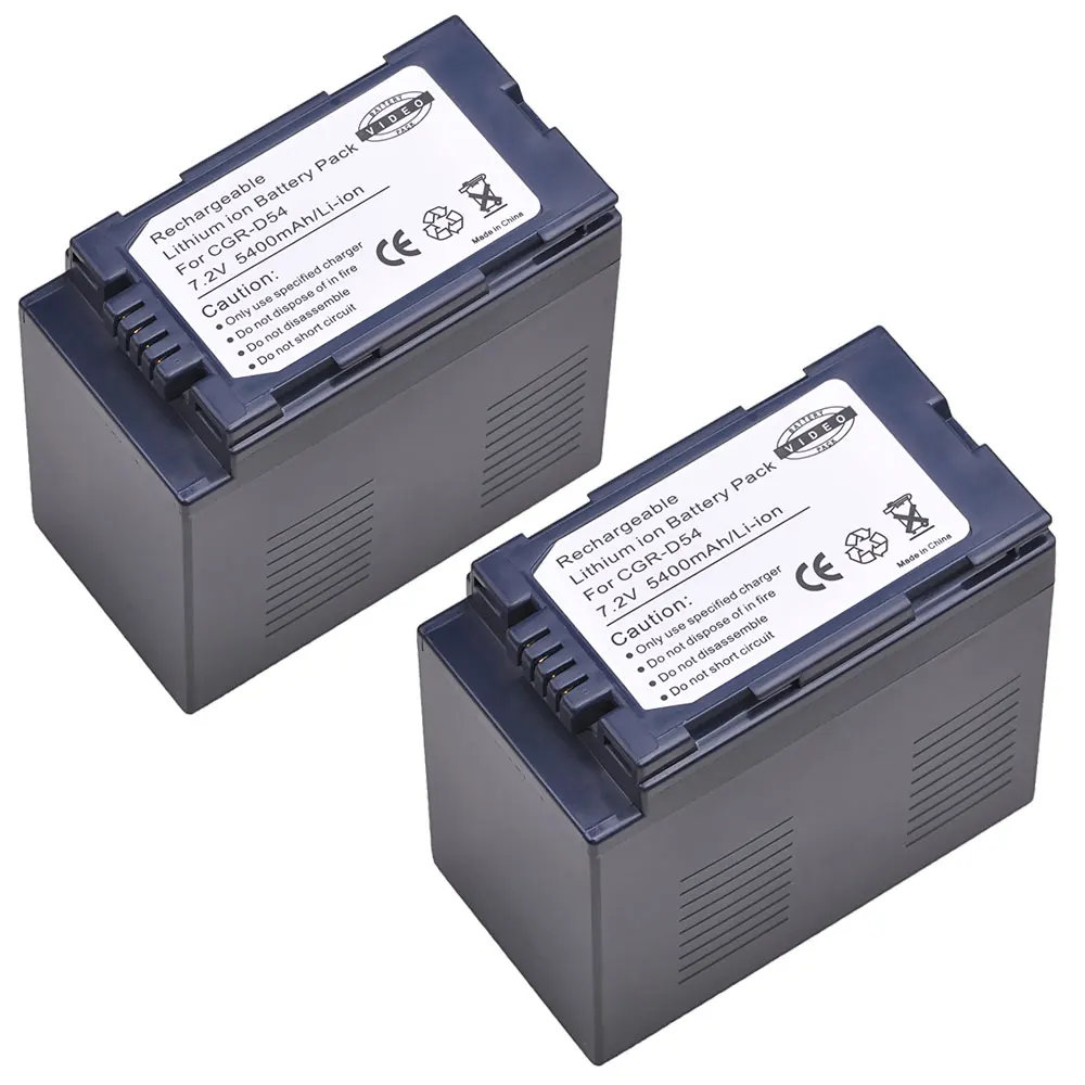 Tectra 5400 Mah 2 Pcs Cgr-D54 Cgr D54 Cgrd54 Batteria Per Panasonic Cga-D54 Panasonic Ag-Ac8Pj Ag-Ac90A Ag-Hpx250 Hc-X1000 Batteria