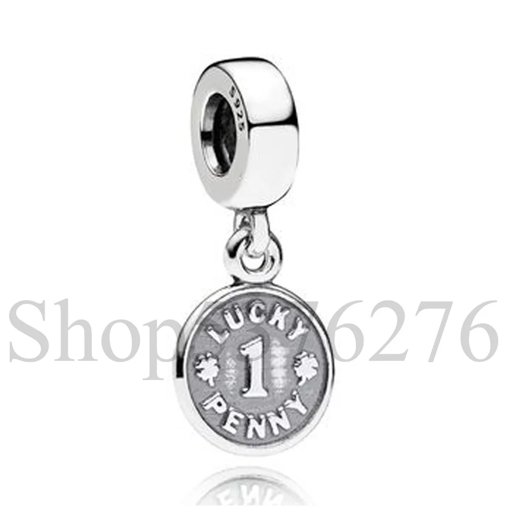Autentico 925 Sterling Silver Bead Lucky Penny Ciondola Charm Fit Pandora Women Bracciale Bangle Gift Gioielli Fai Da Te