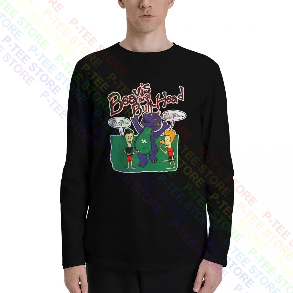90'S Beavis E Butt-Head Barney The Dinosaur Mtv Butthead Cartoon Heavy Metal T-Shirt A Maniche Lunghe T-Shirt Tee Rare Novità