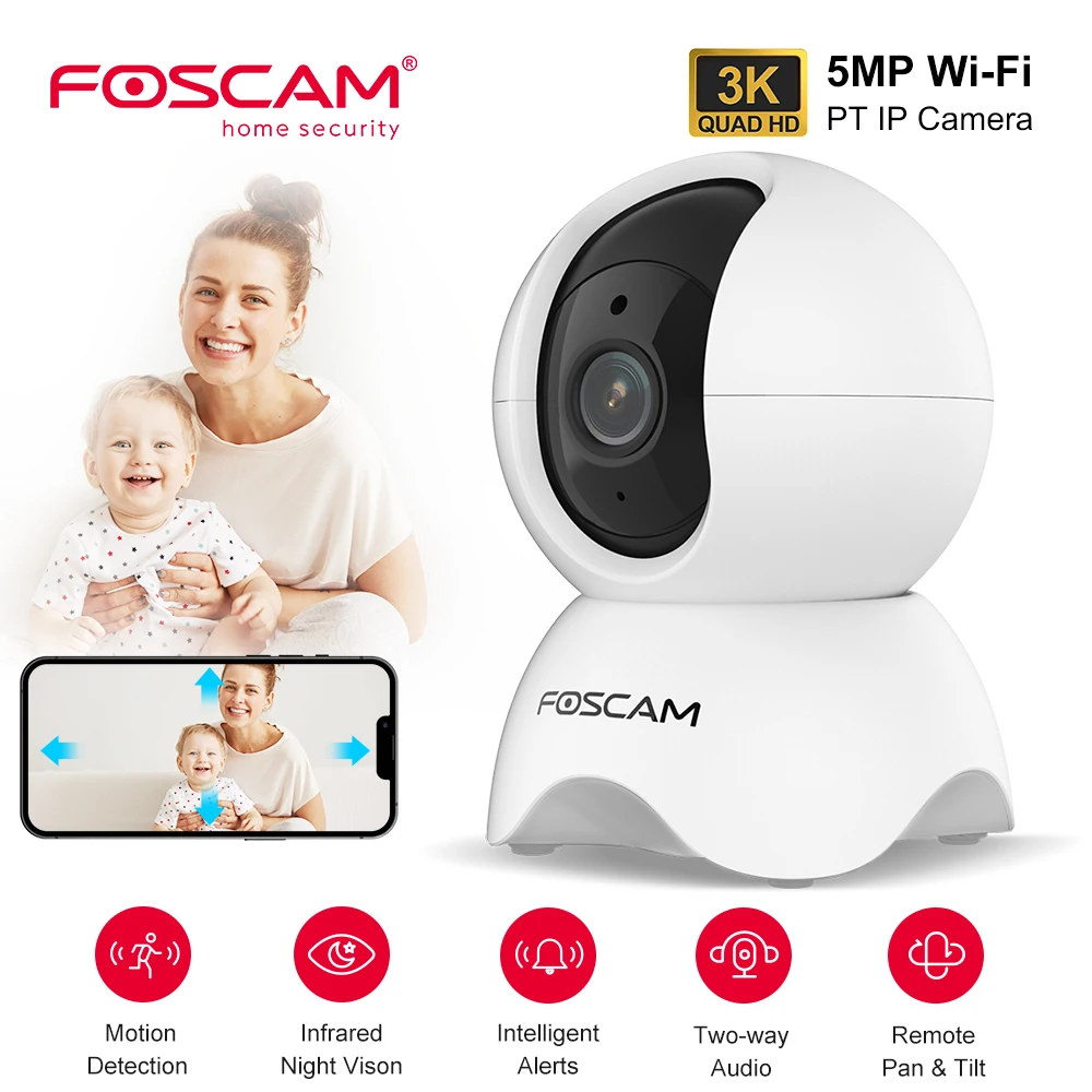 Foscam 5Mp Wifi Camera Pan & Tilt Audio A 2 Vie Baby Monitor Indoor Cam Ai Detection Telecamere Di Videosorveglianza Domestica
