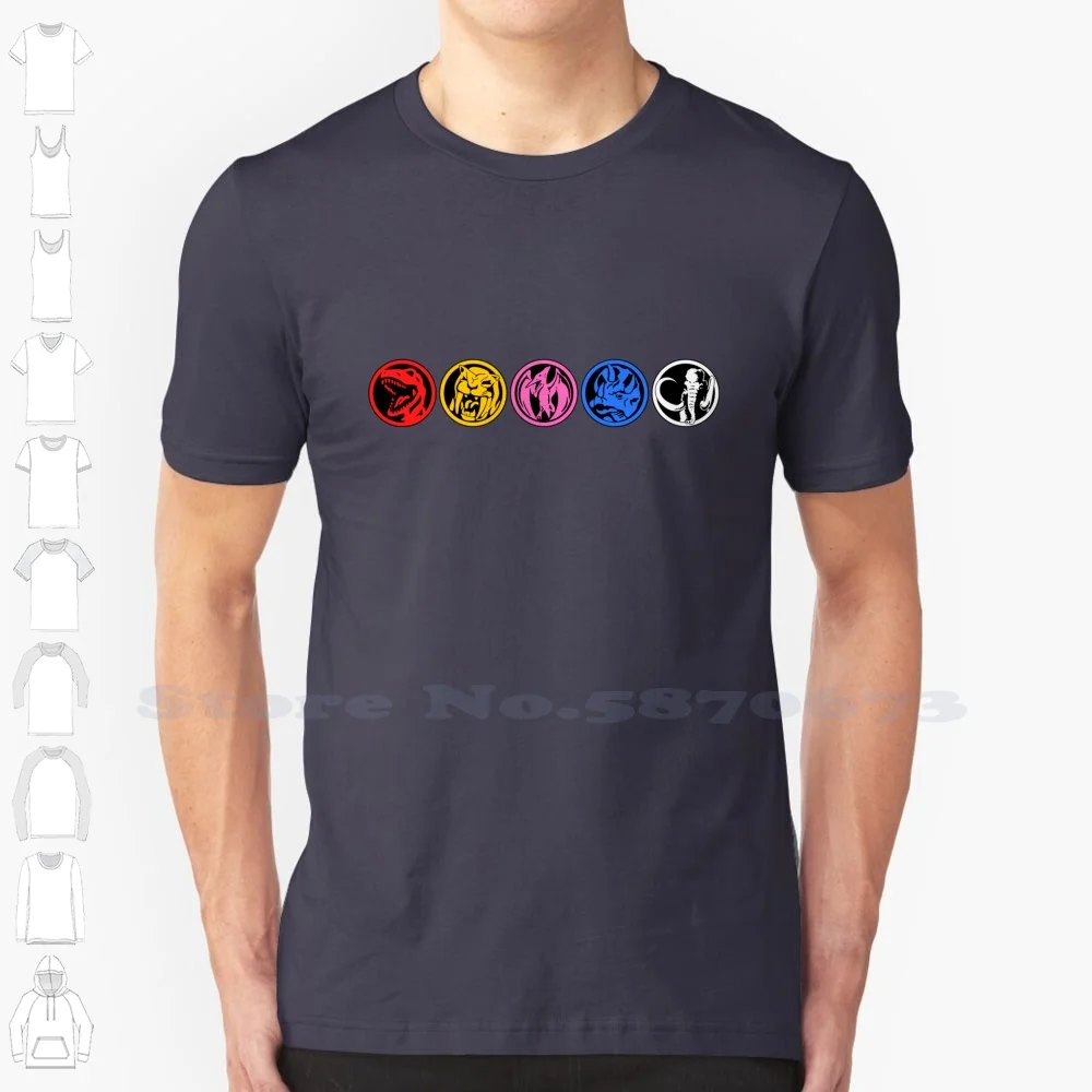 Five Power Coins Fashion Vintage Tshirt Magliette Five Power Coins Rangers Super Sentai Pink Ranger Blue Ranger Ranger Yellow