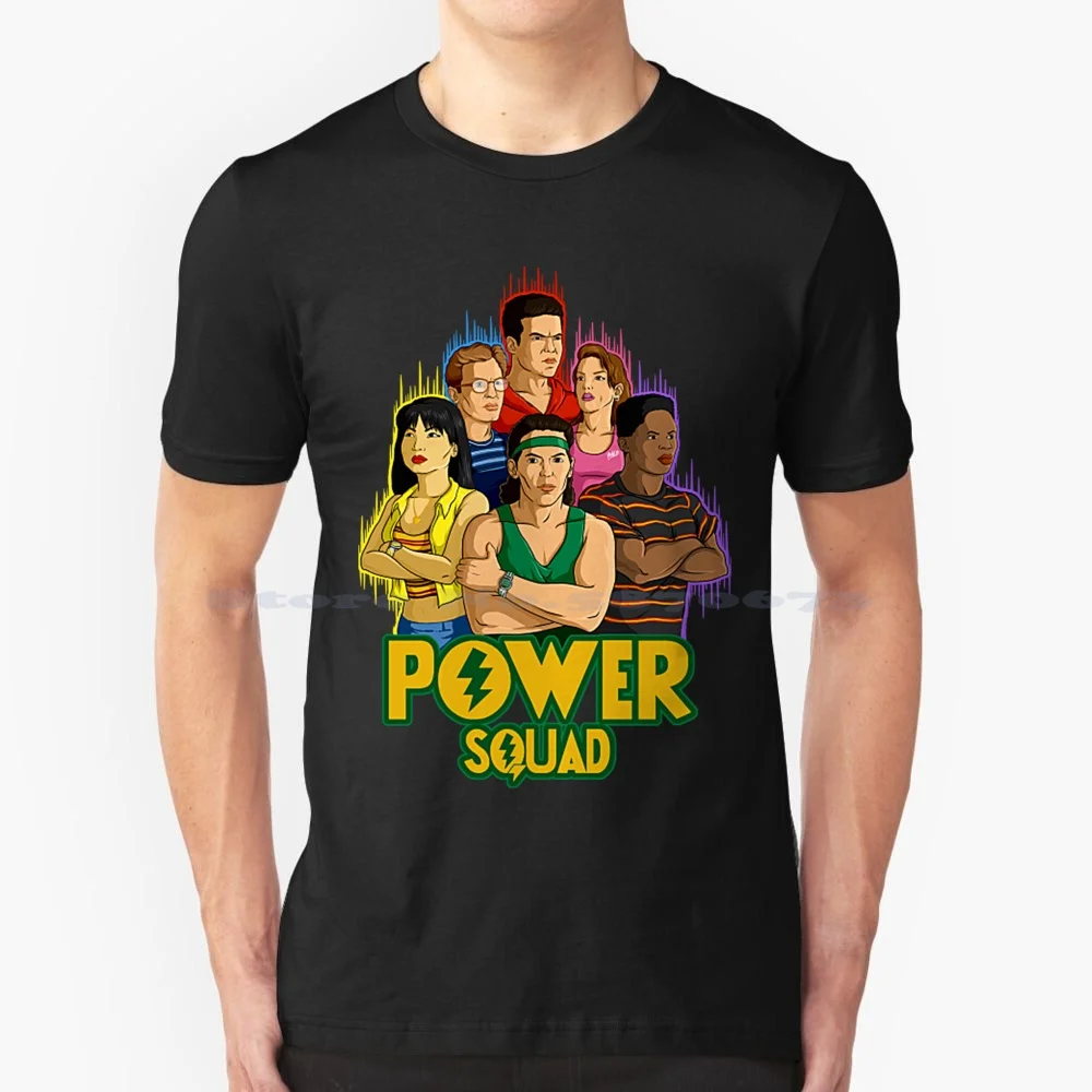 Maglietta Power Squad 100% Cotone Tee Anni '90 Black Ranger Blue Ranger Green Ranger Mmpr Pink Ranger Movie White Ranger Yellow Ranger