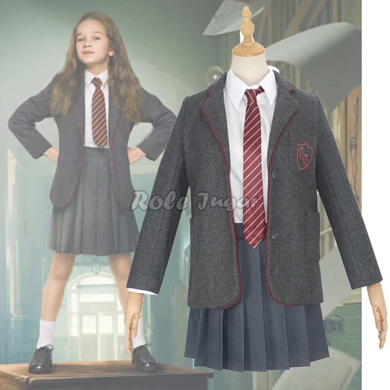 Kids Roald Dahl Matilda The Musical Cosplay Costume Girl School Uniform Suit Halloween Party Matilda Outfits