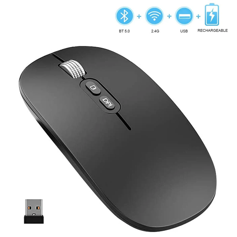 Mouse Bluetooth Wireless Slim Dual Mode(Bluetooth5.0 E Wireless 2.4G) Mouse Wireless Ricaricabili 3 Dpi Regolabili Per Laptop Mac