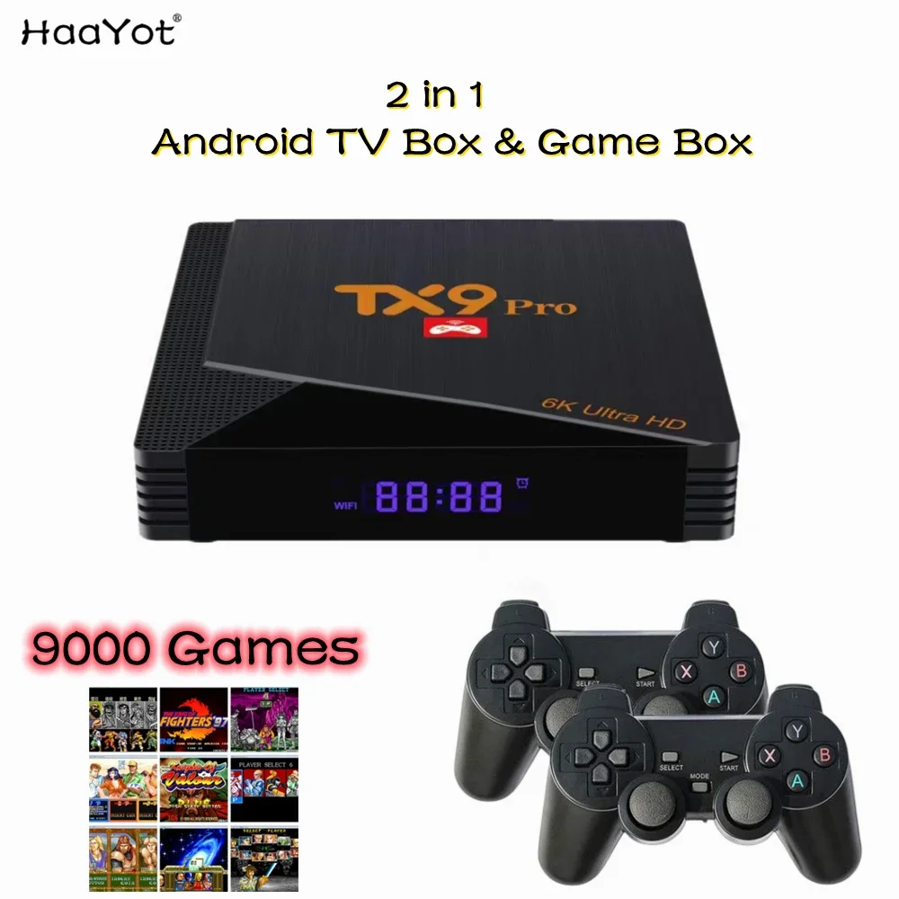Haayot Retro Console Di Gioco E Android Smart Tv Box 2 In 1 9000 + Scatola Di Giochi Con Pad Di Giochi 3D 64G Media Player Box 4K Youtube