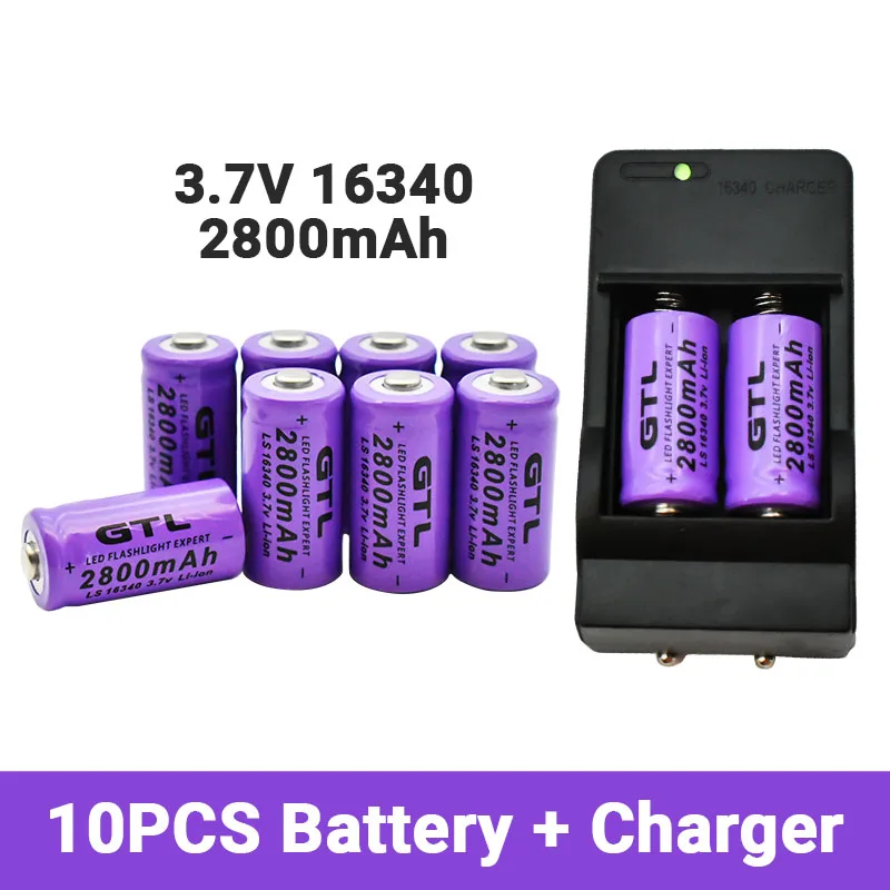 Batterie Li-Ion 2800 Ricaricabili 3.7V, 16340 Mah, Pour Lampe De Poche Led, Chargeur Mural De Voyage, Cr123A 16340