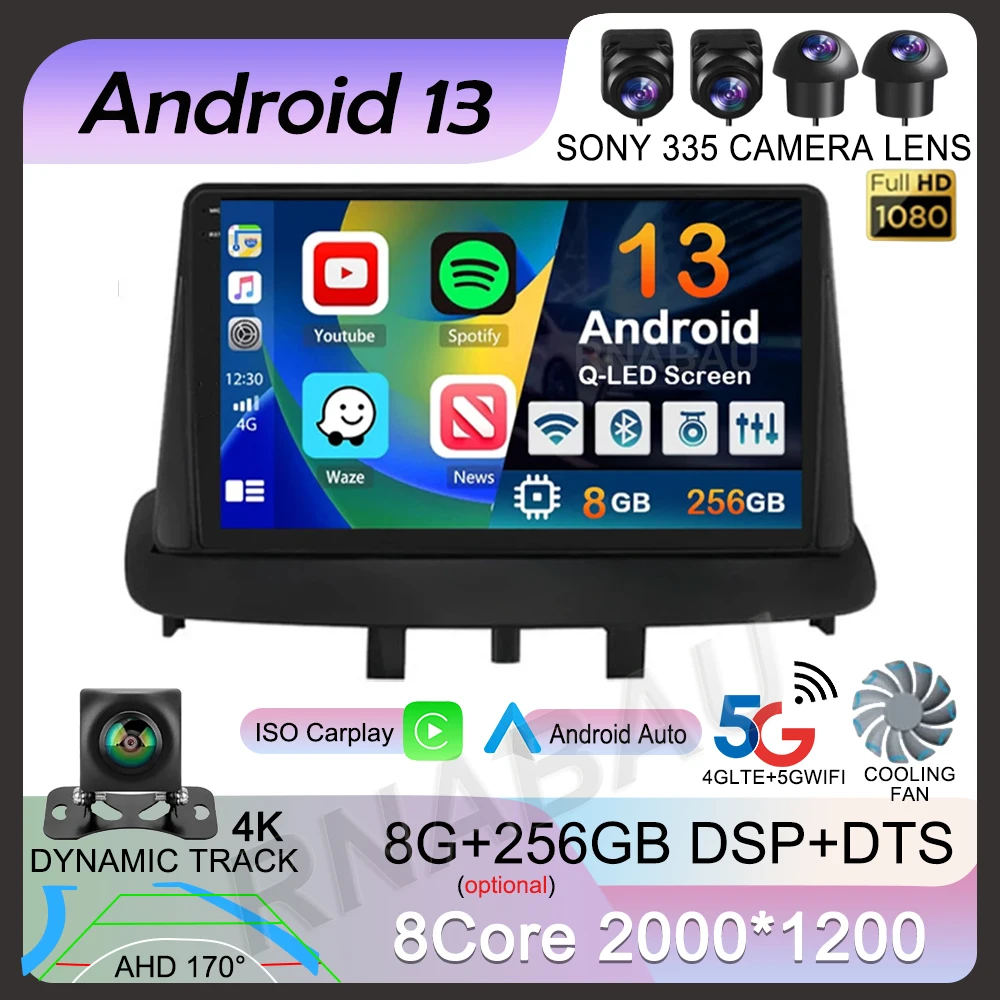 Android 13 Carplay Autoradio Per Renault Megane 3 Fluence Samsung Sm3 2008-2014 Gps Lettore Video Multimediale Stereo 2Din Dvd