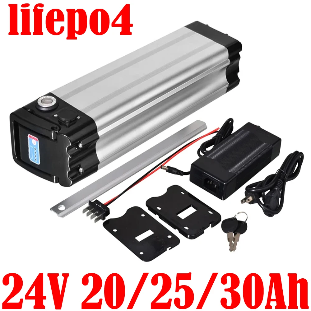 24V Lifepo4 Batteria 24V 10Ah 15Ah 20Ah Silver Fish Lithium Batteria Akku 350W 500W 24V 25Ah 30Ah Li Ion Bici Elettrica Bicicletta