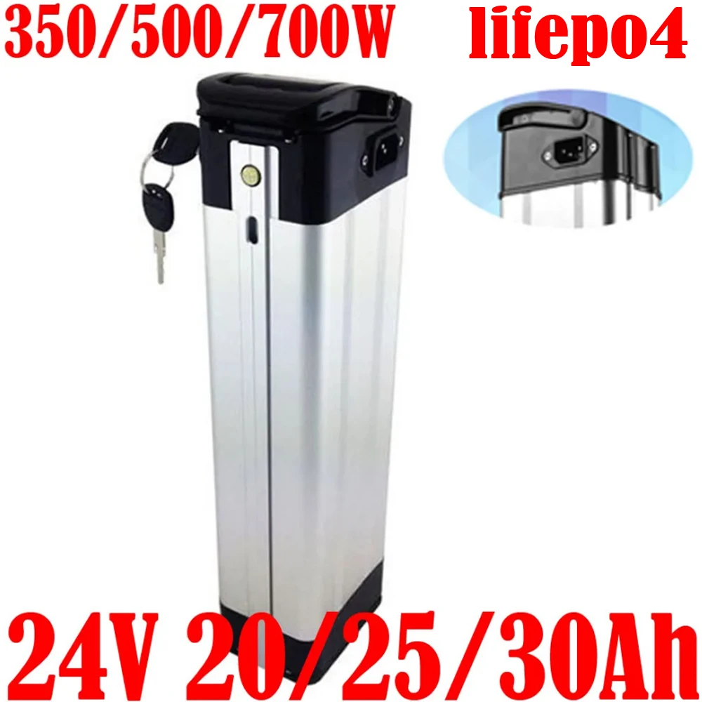 24V Lifepo4 Batteria 24V 10Ah 15Ah 20Ah Silver Fish Lithium Batteria Akku 350W 500W 24V 25Ah 30Ah Li Ion Bici Elettrica Bicicletta