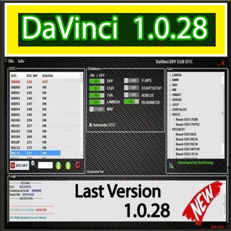 Il Nuovo Software Davinci 1.0.28 Funziona Con Kess/Ktag/Altro Strumento Programmatore Ecu Chiptuning Remapping Remap Davinci V1.0.28 Attiva