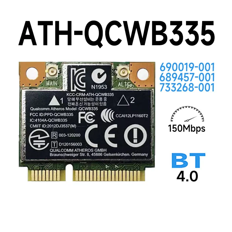 Qualcom Atheros Qcwb335 Wifi Senza Fili + Bluetooth 4.0 Mini Pci-E Card