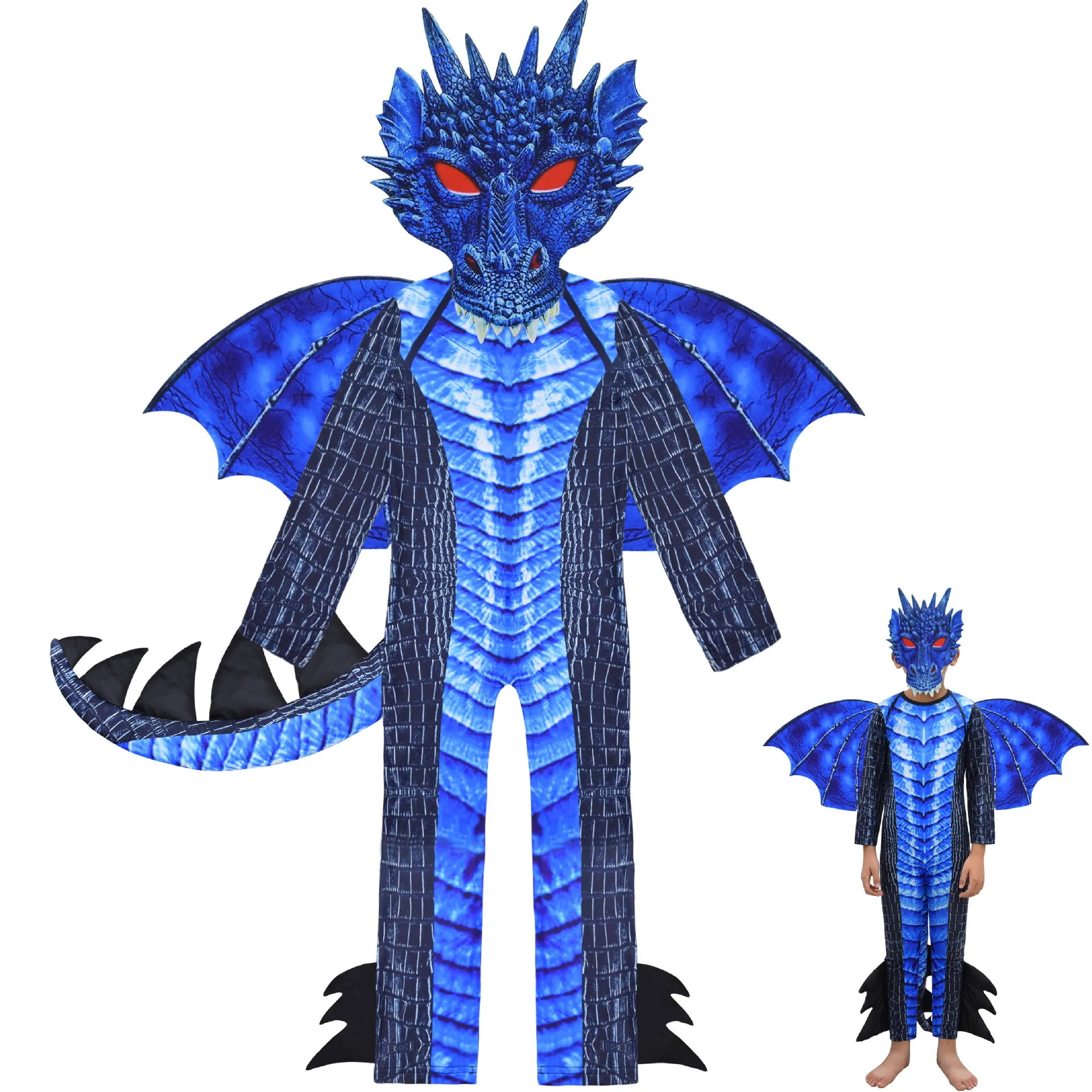 Dragon Wings Costume Kids Dinosaur Tail Mask Cosplay Set Cool Halloween Dragon Mask Bambini Ragazzi Costume Cosplay