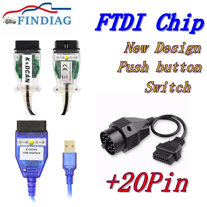 Conveniente Newest20 Pin Per Bmw K + Dcan K Switch Cavo Diagnostico Obd2 Interfaccia Usb Inpa Scanner Diagnostico Inpa Ediabas Dcan