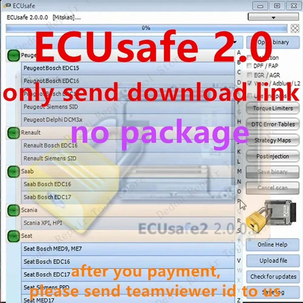 3 Software Pack Ecusafe 2.0 + Immo Universal 3.2 + Edc 17 Immo Service Tool V1.2 Ecu Safe 2.0 Per Autocarri Funziona Con Kess