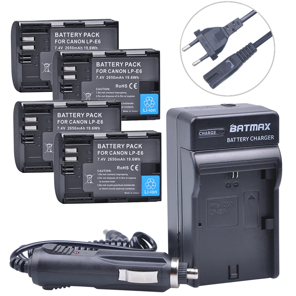 4 Pz 2650Mah Lp-E6 Lp E6 E6N Batteria + Kit Caricabatteria Da Auto Ac Per Canon Dslr Eos 60D 5 D3 7D 6D 70D 5D Mark Ii Iii Accessorio Per Fotocamera