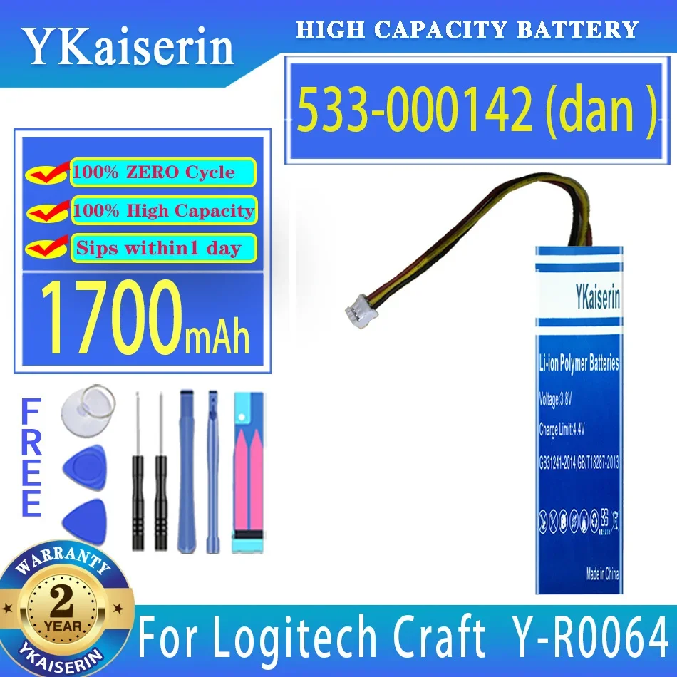 Ykaiserin 1700Mah Batteria Di Ricambio 533-000177 533-000142 533-000141 Per Logitech Mini K800 Mx Keys Yr0073 Craft Y-R0064