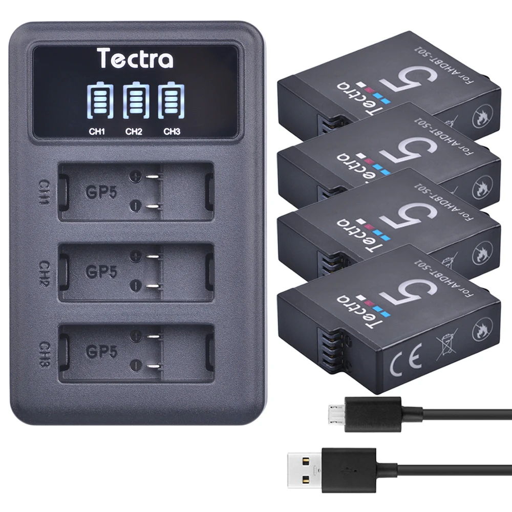 Batteria Per Gopro Hero 5/6/7 + Caricabatterie Usb Led Per Gopro Hero 5, Ahdbt-501,Hero 6,Hero 7 Black,Hero 2018