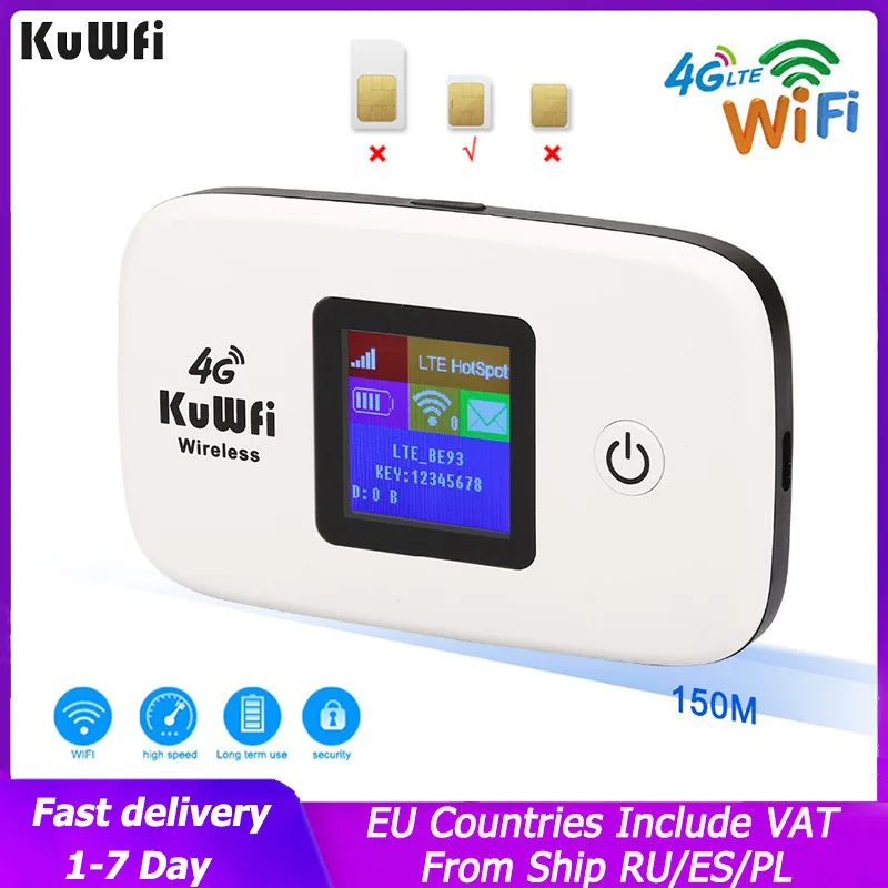 Kuwfi 150Mbps 4G Hotspot Router Router Wi-Fi Wireless Portatile Modem Wifi Mobile Tascabile Con Slot Per Sim Card Batteria 2100Mah