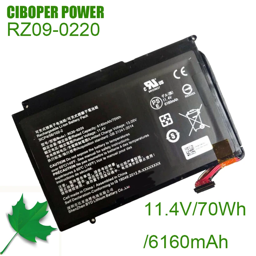 Batteria Per Laptop Cp Rc30-0220 11.4V/70Wh/6160Mah Rz09-0220 Per Razer Blade Pro 17 Gtx 1060 Rtx 2060 Rtx 2070 Rtx 2080 E75-R3U1