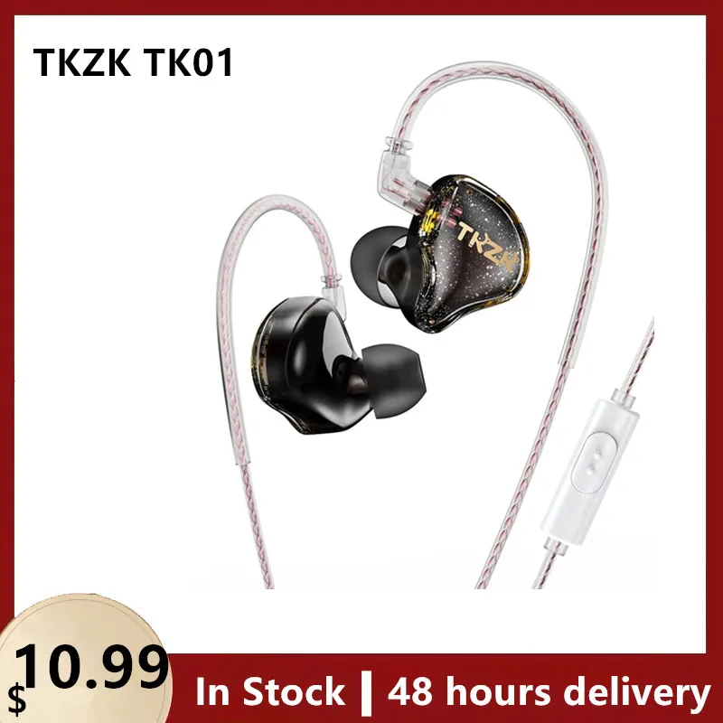 Tkzk Tk01 Auricolari Con Driver Dinamico Circuito Magnetico A 2Pin Placcato In Oro Dd In Ear Monitor Doppio Cavo Ofc Parallelo Hearphones Kz