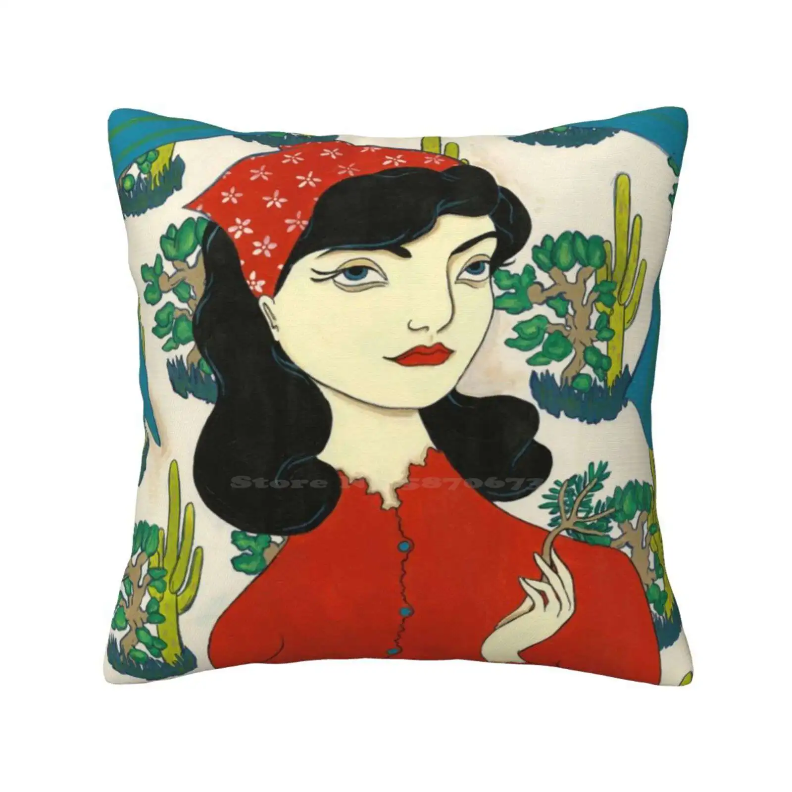 Ragazza Con Cactus Federa Federa Cactus Cactus Deserto Natura Brillante Turchese Verde Donna Lime Chartreuse Lady Portrait
