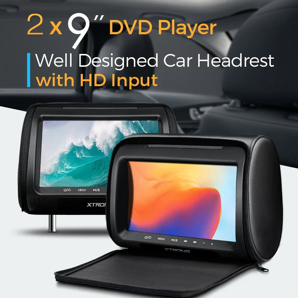 Xtrons 9 Pollici 2Pcs Universal Car Tv Schermo Tft Poggiatesta Lettore Dvd Con Usb Sd/Fm Trasmettitore Rca Video O Output
