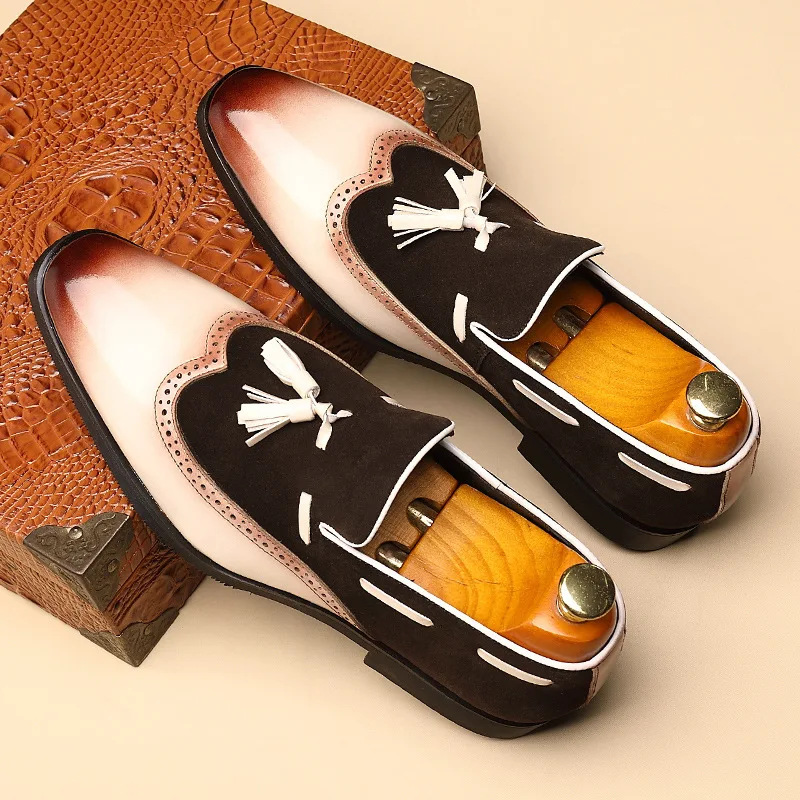 New Designer British Tassel Mix Colors Patchwork Bullock Shoes Flat For Men Dress Formal Wedding Prom Oxford Zapatos Hombre