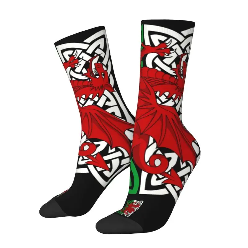 Red Dragon Galles Cymru Flag Mens Crew Socks Unisex Cute 3D Printing Welsh Proud Dress Socks