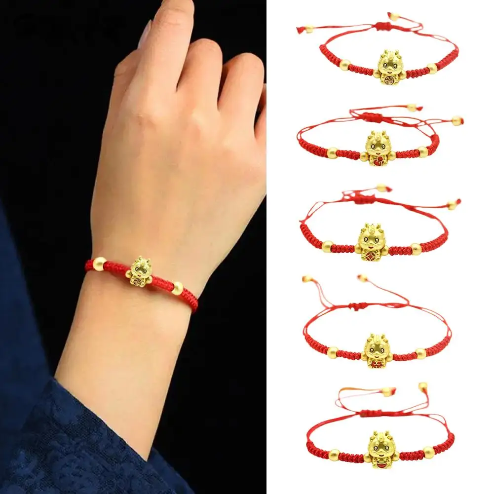 2024 Dragon Year Lucky Red Rope Bracciale Dragon Pendant Coppia Bracciale Personalità Bracciale Capodanno Unique M3Z0