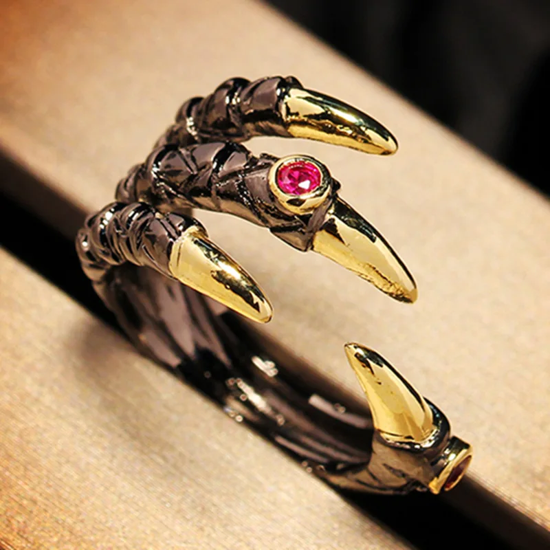 Anello Di Artiglio Di Drago Retrò Di Moda Anello Di Artiglio Di Aquila Placcato In Oro Bicolore Anello Di Gemma Rossa Personalità Stile Punk Prepotent