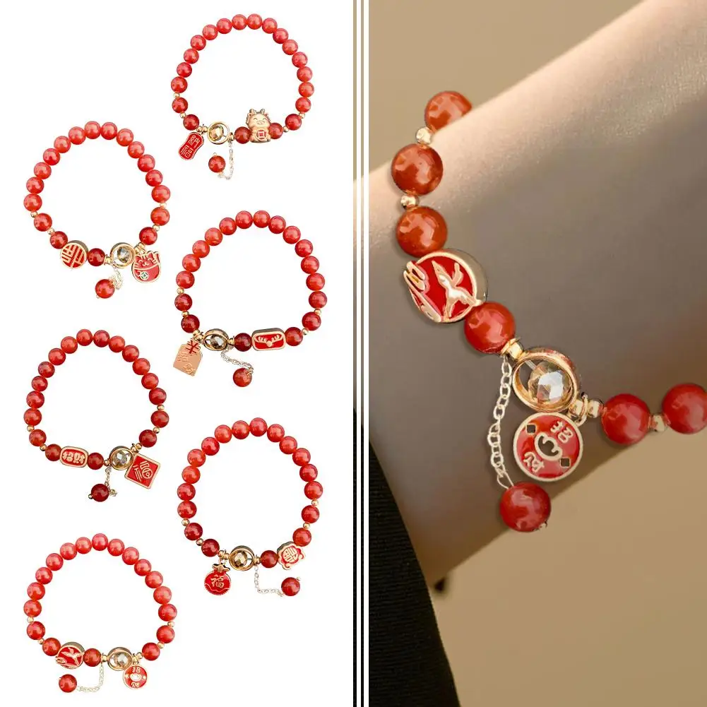 2024 Dragon Year Beads Bracciale Lucky Money Bag Red Glass Dragon Bracciale Per Donna Lovers Friend Jewelry Gifts W8N1
