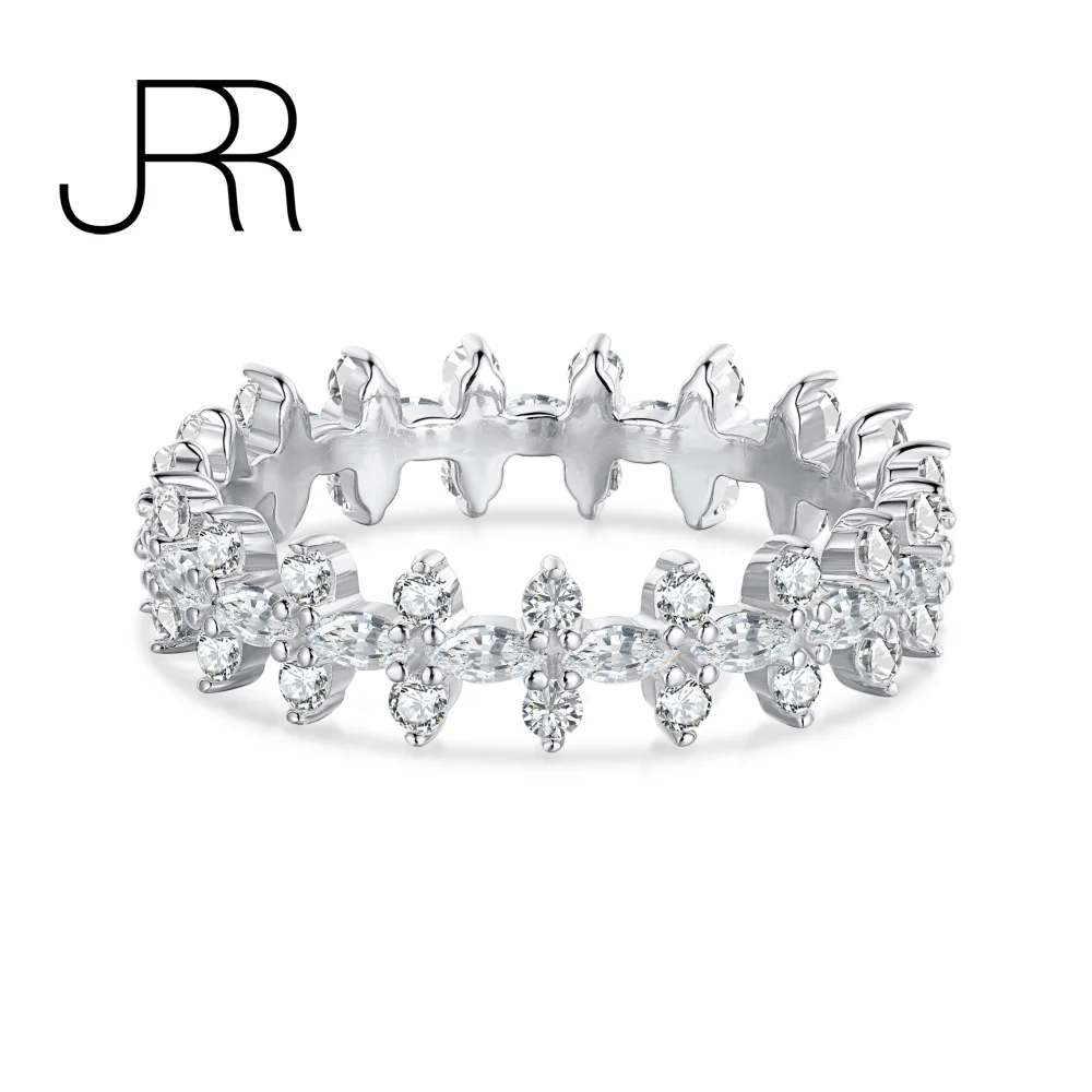 Jrr Luxury 925 Sterling Silver High Carbon Diamond Gemstone 18K Gold Plated Women Ring Fine Jewelry Wedding Band All'Ingrosso