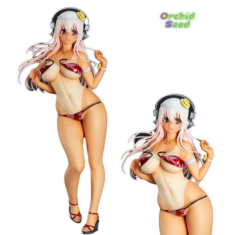 Original Genuine Orchid Seed Super Sonico Summer Holiday Sun Kissed Sexy Swimwear 1/4.5 Pvc Action Anime Figure Model Toys 35Cm
