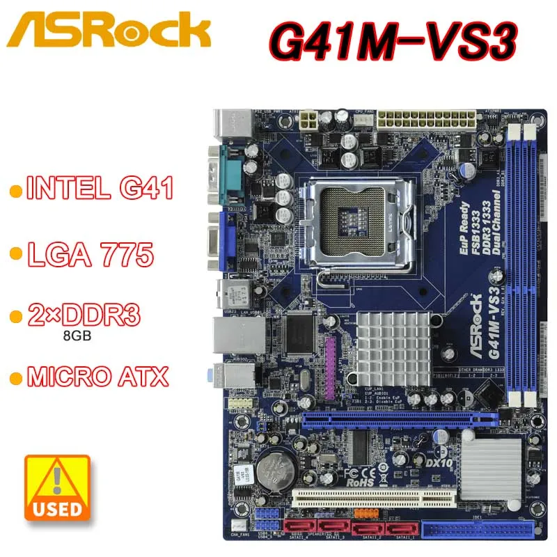 Scheda Madre Asrock G41M-Vs3 Intel G41 G41M-Vs3 Lga 775 Dr3 8Gb Usb2.0 Vga Micro Atx