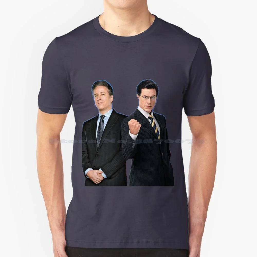Jon Stewart-Stephen Colbert-The Daily Show-The Colbert Report T Shirt 100% Cotone Tee Jon Stewart Stephen Colbert The Daily