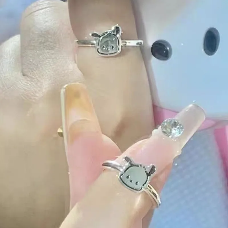 Sanrio Pochacco Cartoon Rings Anime Figures Anime Merchandise Decoration Ring Q Figural Beautiful Cute Girl Rings Regali Di Compleanno