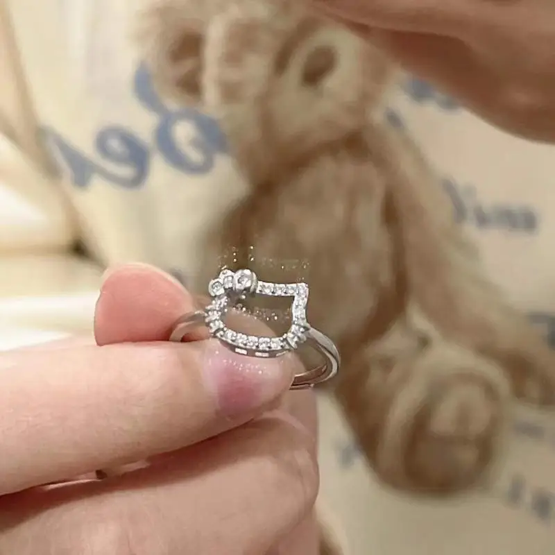 Saniris New Cute Kittys Rings Brilliant Diamond Craftship Bestie Rings Kawaii Girl Gifts Cartoon Hollow Artigianato