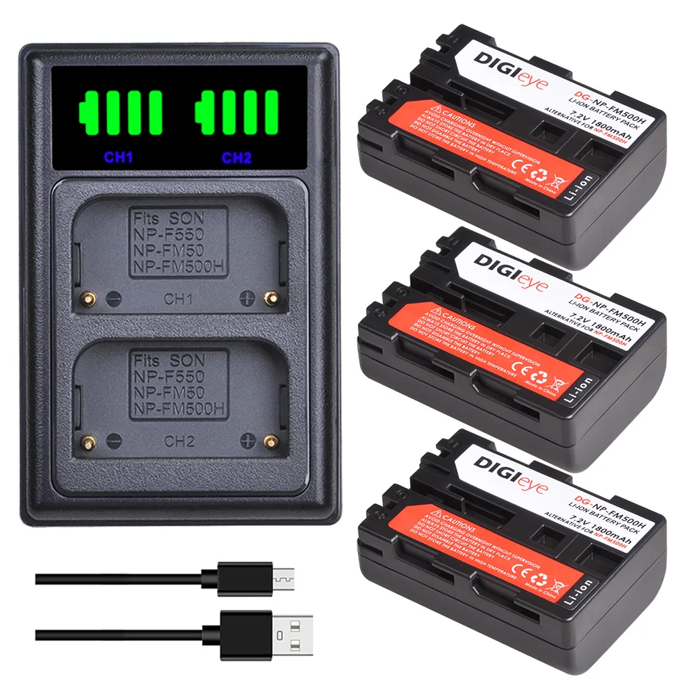 Np-Fm500H Fm500H Batteria + Caricabatterie Per Sony Alpha A68, A77Ii, Slt-A57,A58,A65,A100,A350,A450,A550,A580