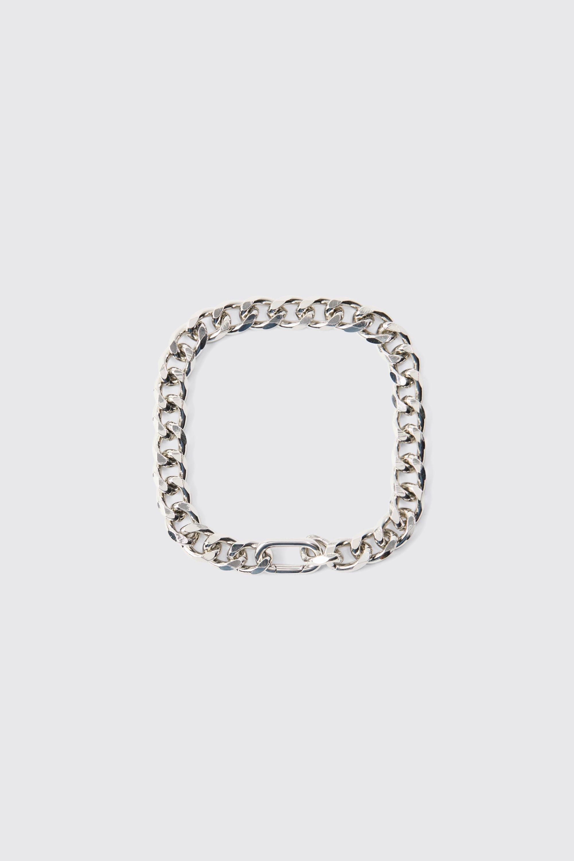 Chunky Clasp Detail Metal Bracelet In Silver, Grigio